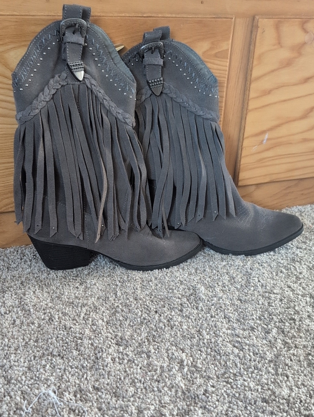 Nanamacs Fringe Western Cowgirl Boots - Gray